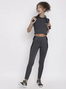 CHKOKKO Grey Melange Fit Sports Gym Crop Top