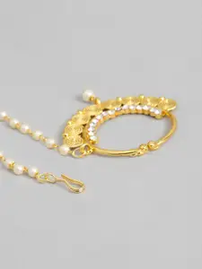 I Jewels Gold Plated Handcrafted Kundan-Studded Chained Nose Ring