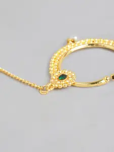 I Jewels Green Gold Plated Stone & Pearl-Studded Chained Nose Ring