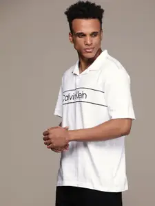 Calvin Klein Jeans Men White Brand Logo Printed Polo Collar Pure Cotton T-shirt