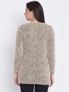 Duke Women Beige & Black Longline Sweater