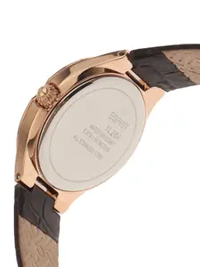 ESPRIT Women Silver-Toned Embellished Dial & Black Stainless Steel Textured Straps Analogue Watch