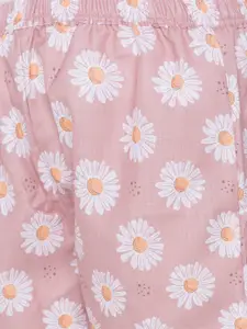 FashionRack Women Pink & Mauve Pack of 2 Floral Printed Cotton Lounge Shorts