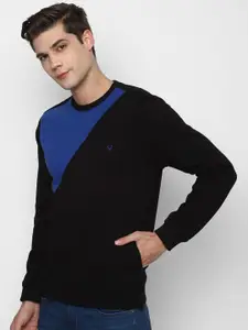 Allen Solly Men Black & Blue Colourblocked Pure Cotton Sweatshirt