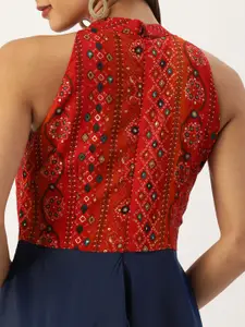 Ethnovog Navy Blue Ethnic Motifs Maxi Dress