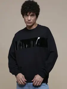 Calvin Klein Jeans Men Black Shinning Institutional Blocking Printed Sweatshirt