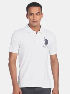 U.S. Polo Assn. U S Polo Assn Men White Polo Collar Extended Sleeves T-shirt