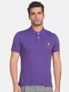 U.S. Polo Assn. Men Purple Polo Collar Cotton T-shirt