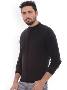 Basics Men Black Longline Sporty Jacket with Embroidered
