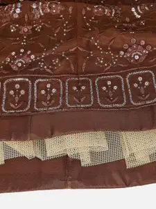 SHOPGARB Brown & Silver-Toned Semi-Stitched Lehenga & Unstitched Blouse With Dupatta