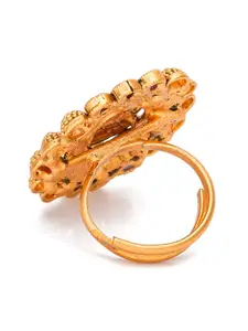 Aadita Gold Toned Free Size AD Studded Temple Ring