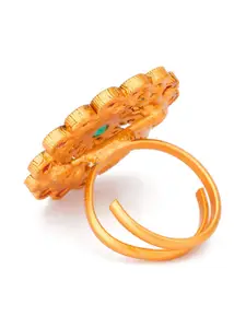aadita Gold-Plated Green & Pink AD-Studded Adjustable Finger Ring