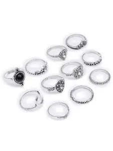 KARATCART Set Of 10 Silver-Toned Oxidised Midi Rings