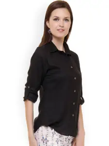 Ruhaans Women Black Regular Fit Solid Casual Shirt