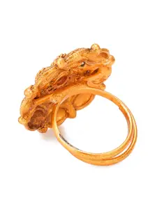 aadita Gold-Plated Pink Stone-Studded Adjustable Finger Ring