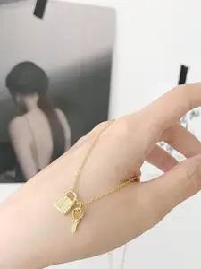 Vembley Gold-Plated Enamelled Lock & Key Pendant Necklace