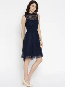 RARE Women Navy Lace Fit & Flare Dress
