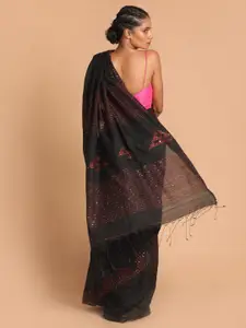 Indethnic Black & Red Sequinned Jamdani Saree