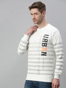 SHOWOFF Men White Striped Sweatshirt