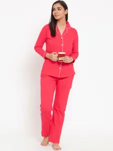 Claura Women Pink & White Night suit