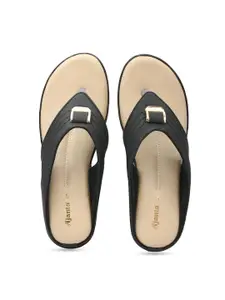 Ajanta Women Black T-Strap Flats