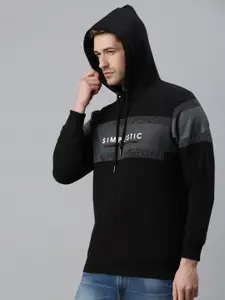 SHOWOFF Men Black Printed Hooded Sweatshirt