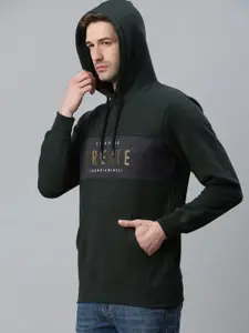 SHOWOFF Men Green Printed Hooded Sweatshirt