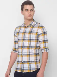 SPYKAR Men White Tartan Checks Checked Casual Shirt