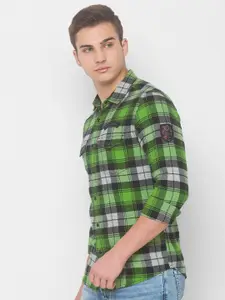 SPYKAR Men Green Tartan Checks Checked Casual Shirt