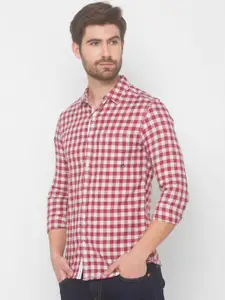 SPYKAR Men Red Gingham Checks Checked Casual Shirt