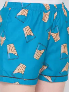 FashionRack Women Blue & Pink 2 Printed Lounge Shorts