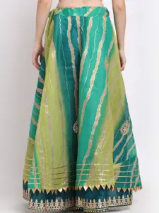 SOUNDARYA Women Green & Gold-Coloured Striped Flared Gota Patti Work