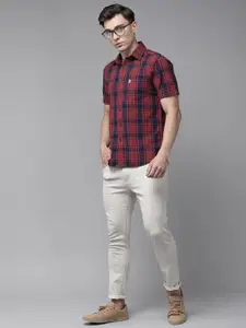 U.S. Polo Assn. U S Polo Assn Men Red Tailored Fit Checked Casual Shirt