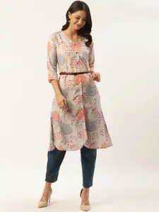 Sangria Women Beige Tropical Printed Floral Kurta