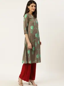 Sangria Women Grey Printed Thread Work Kurta