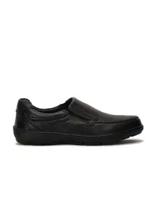 Hush Puppies Men Black Textured Leather Formal Slip-ons