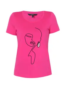Vero Moda Women Pink Printed Applique T-shirt