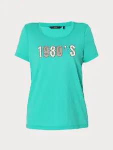 Vero Moda Women Green Typography T-shirt