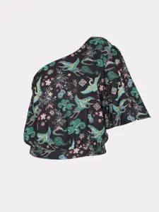 Vero Moda Black Floral Print One Shoulder Blouson Top