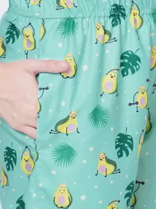 FashionRack Women Green & Pink Pack of 2 Cotton Printed Lounge Pants