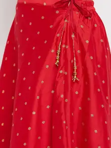 Clora Creation Women Red Self Design Flared Maxi Skirt