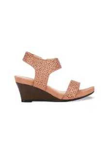 Bata Women Pink Embellished Wedge Sandals with Laser Cuts