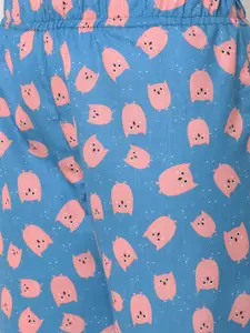 FashionRack Women Pack Of 2 Green & Blue Printed Cotton Lounge Pants