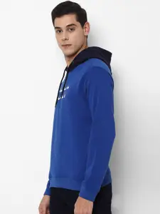 Allen Solly Men Blue Brand Logo Printed Hooded Pure Cotton Sweatshirt