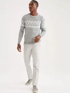 DeFacto Men Grey Solid Trousers