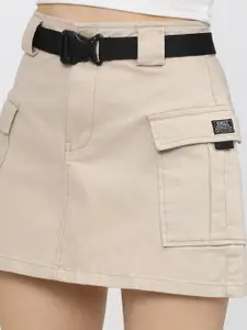Tokyo Talkies Women Beige Solid A-line Mini Skirt