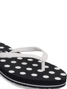 Carlton London Women Navy Blue & White Polka Dots Printed Thong Flip-Flops