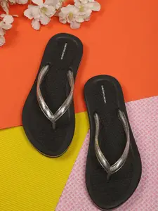 Carlton London Women Black & Grey Thong Flip-Flops