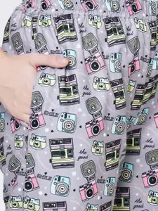 FashionRack Women Pack Of 2 Grey & Navy Blue Printed Lounge Pants