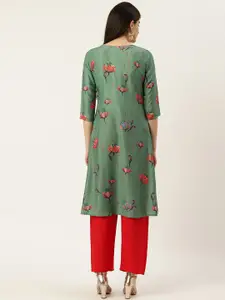 Sangria Women Green Floral Angrakha Kurta